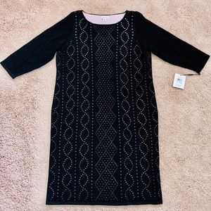 NWT Calvin Klein Laser-Cutout Black Knit Dress 1x